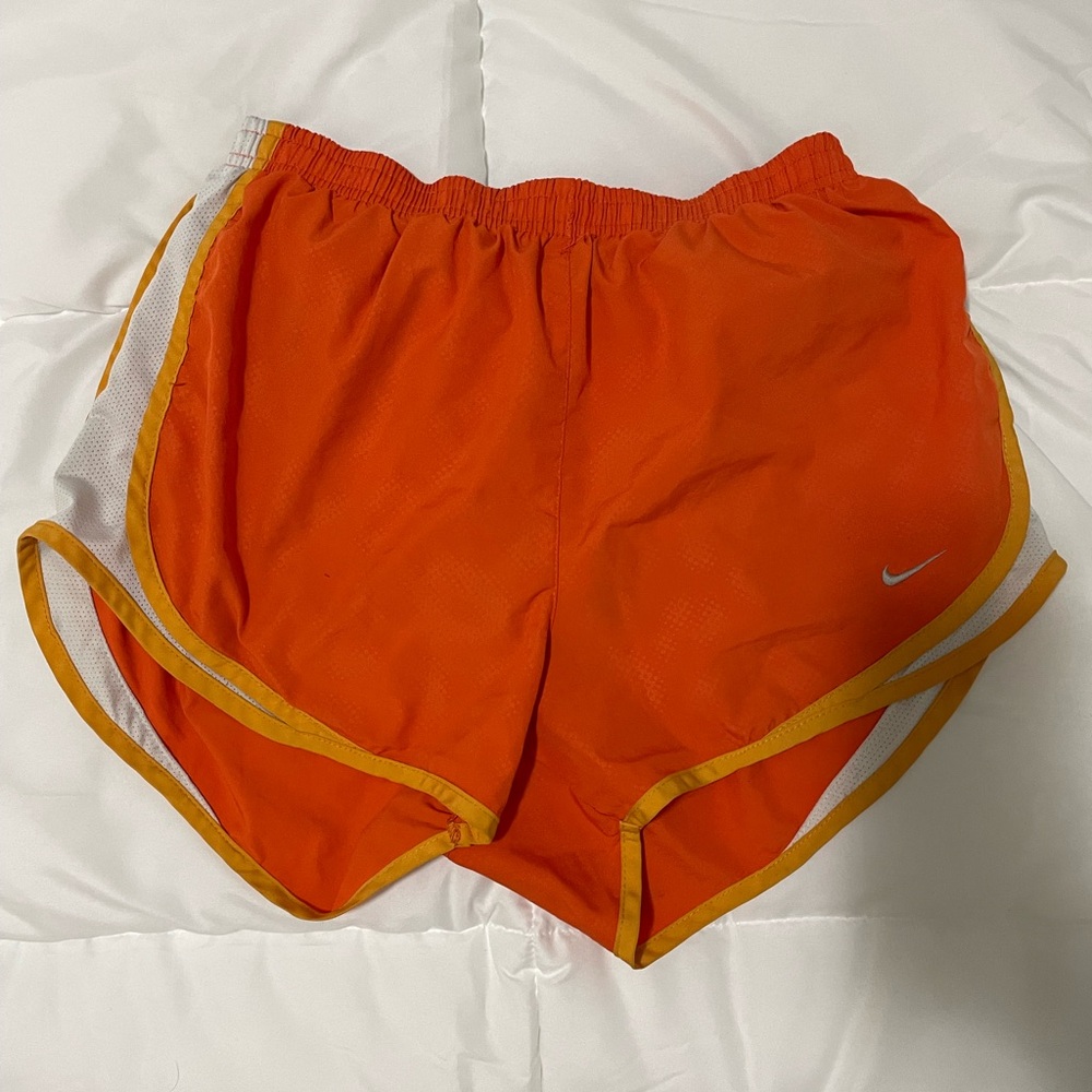 Nike Women's Orange Women's Dri-FIT Tempo Mid-Rise Brief-Lined Running Shorts